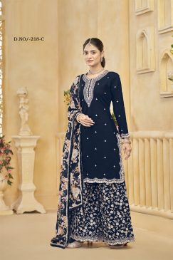 Alternative view of Blue Color Partywear Heavy Suit In Roman Silk Fabric