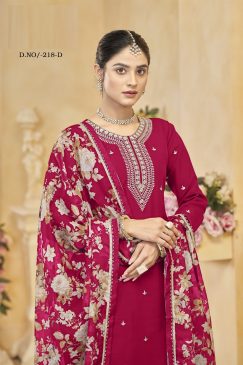 Alternative view of Pink Rani Color Partywear Heavy Suit In Roman Silk Fabric