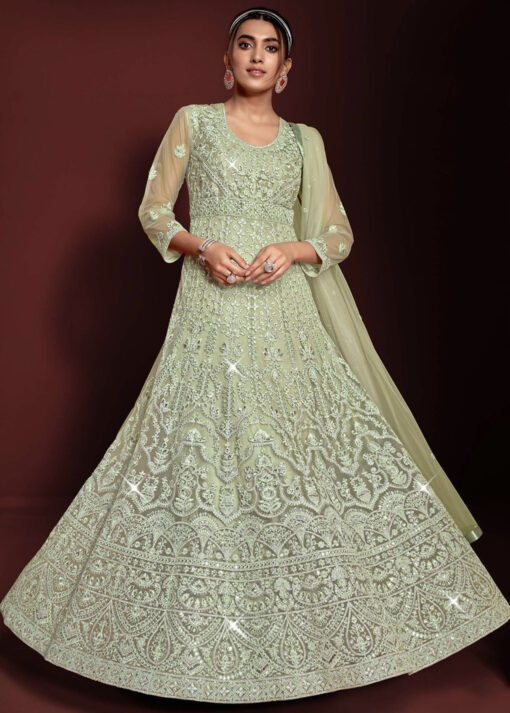 Mint Green Embroidered Net Anarkali Suit
