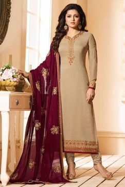 Beige Georgette Straight Cut Suit