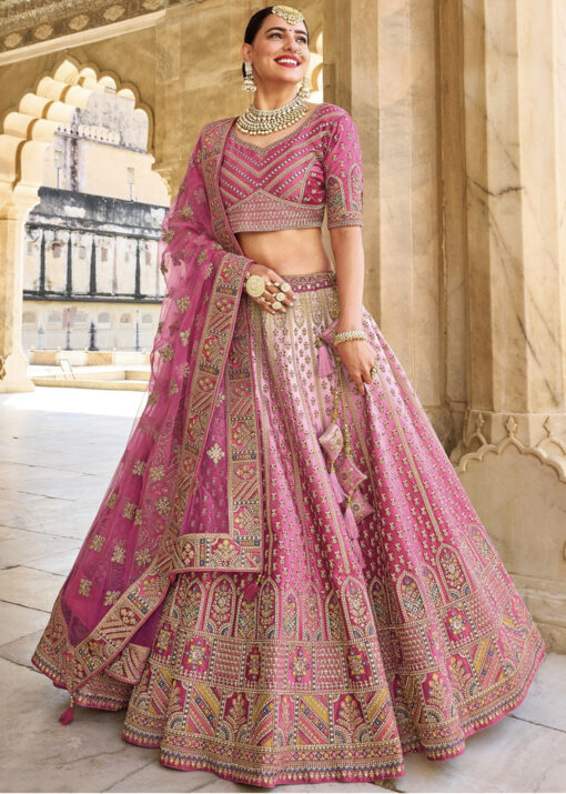Shaded Pink Silk Bridal Lehenga Choli