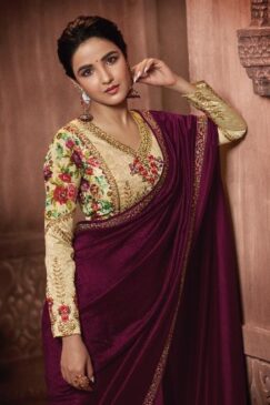 Alternative view of Wine Embroidered Festival Saree