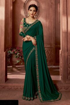 Green Embroidered Festival Saree