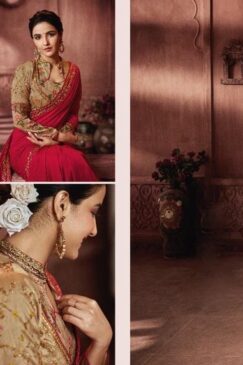 Alternative view of Red Embroidered Festival Saree