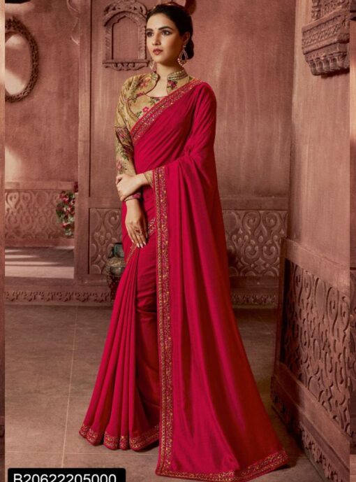 Red Embroidered Festival Saree