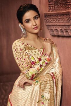Alternative view of Cream Embroidered Festival Saree