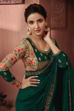 Alternative view of Green Embroidered Festival Saree