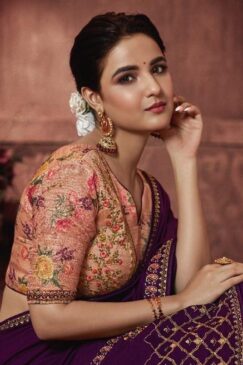 Alternative view of Dark Wine Embroidered Festival Saree