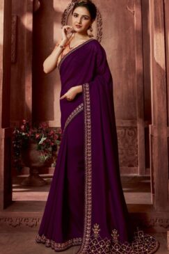 Dark Wine Embroidered Festival Saree