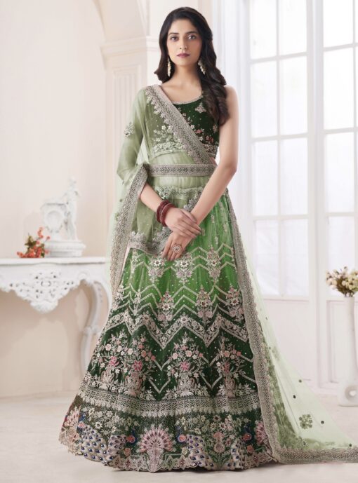 Green Heavy Embroidered Bridal Lehenga Choli