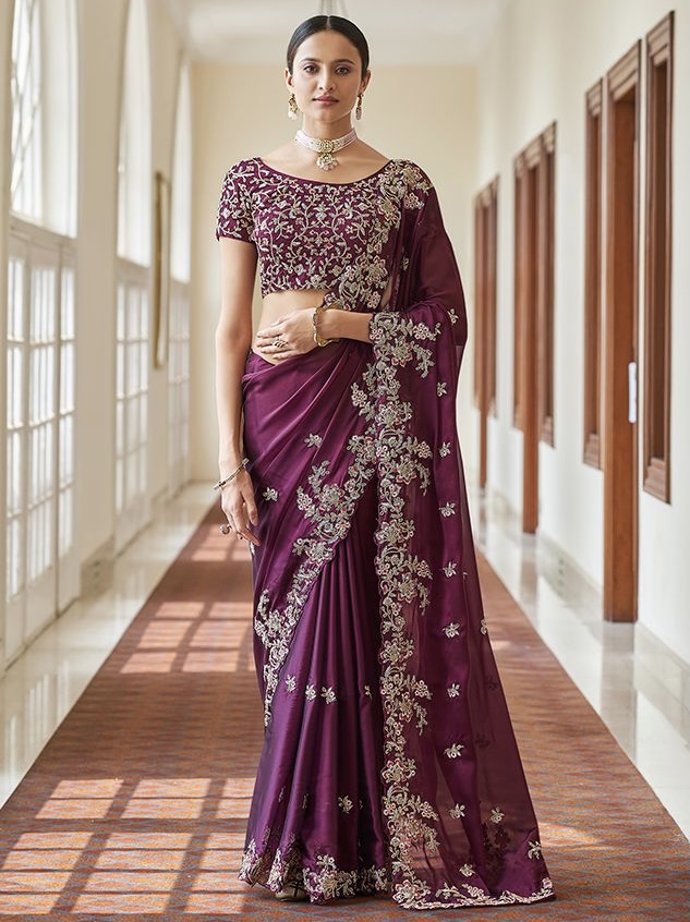 Purple colour on sale bridal saree
