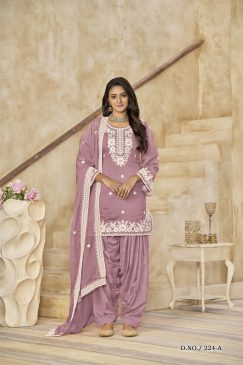 Beautiful Patiala Dress in Roman Silk Fabric in purple colour