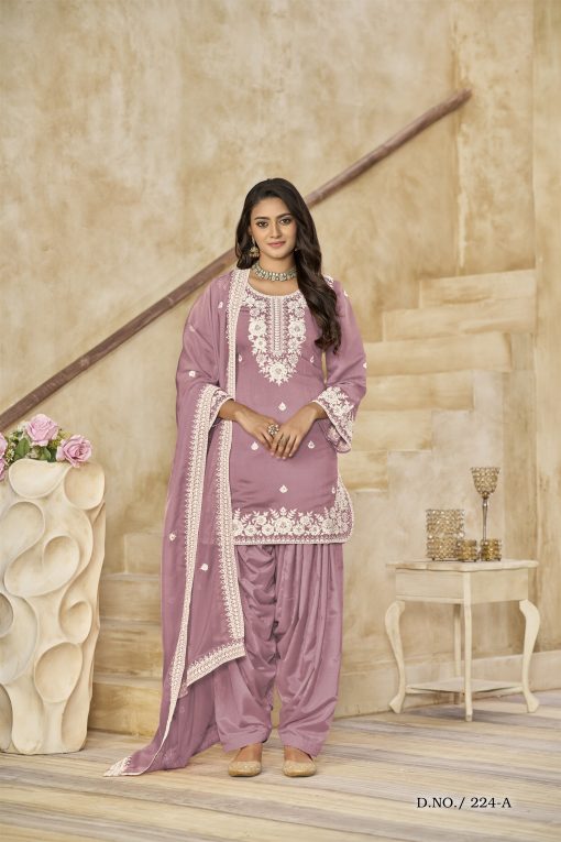 Beautiful Patiala Dress in Roman Silk Fabric in purple colour