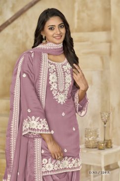Alternative view of Beautiful Patiala Dress in Roman Silk Fabric in purple colour