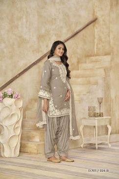 Alternative view of Beautiful Patiala Dress in Roman Silk Fabric in light grey colour