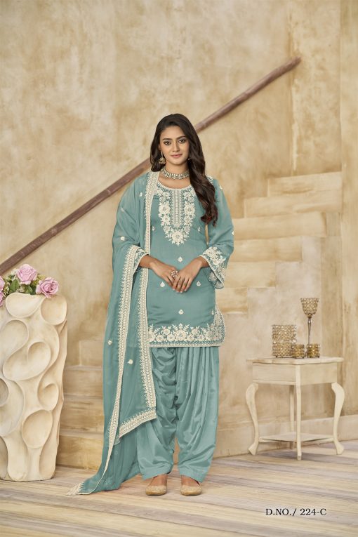 Beautiful Patiala Dress in Roman Silk Fabric in sky blue colour