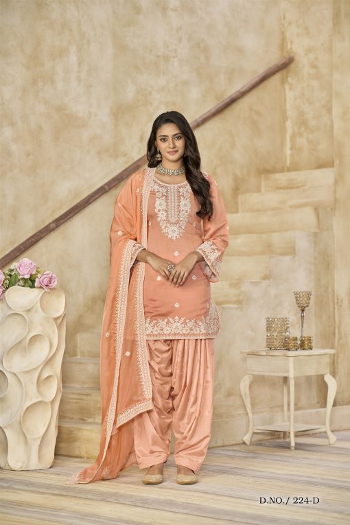 Beautiful Patiala Dress in Roman Silk Fabric in orange colour