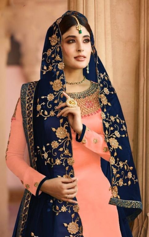blue and pink lehenga choli