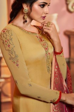 Alternative view of Yellow Satin Georgette Churidar Suit