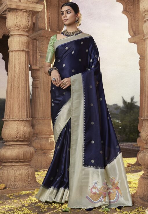 Navy Blue Traditional Soft Satin Silk Saree