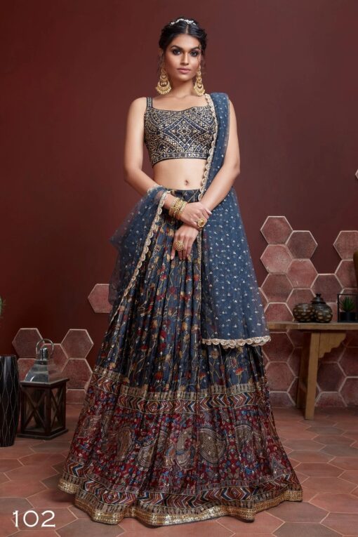 Blue Silk Embroidered Designer Lehenga Choli