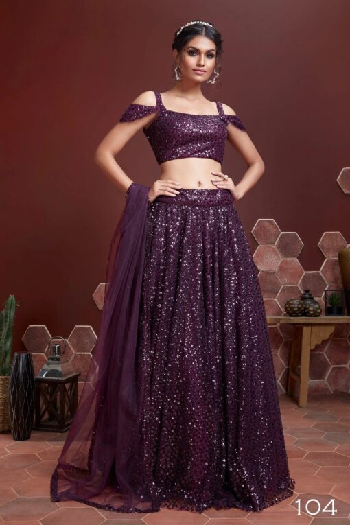 Purple Net Embroidered Designer Lehenga Choli