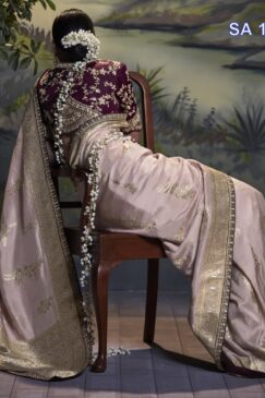 Alternative view of Mauve Banarasi Silk Embroidered Wedding Saree