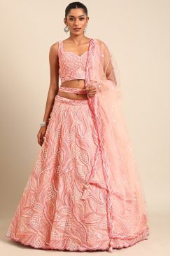 Pink Floral Embroidered Bridal Lehenga Choli
