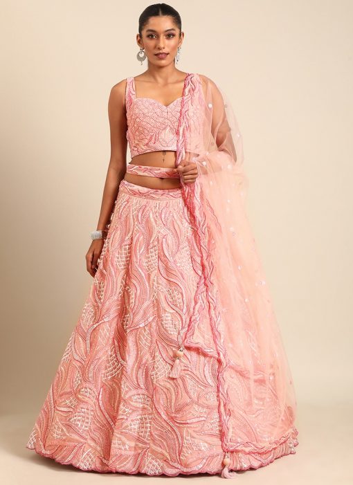 Pink Floral Embroidered Bridal Lehenga Choli