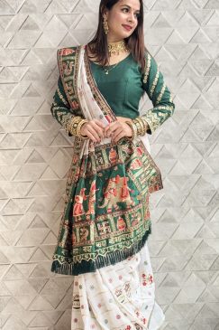 Panetar Patola Wedding & Special Occasion Saree in White Green Color