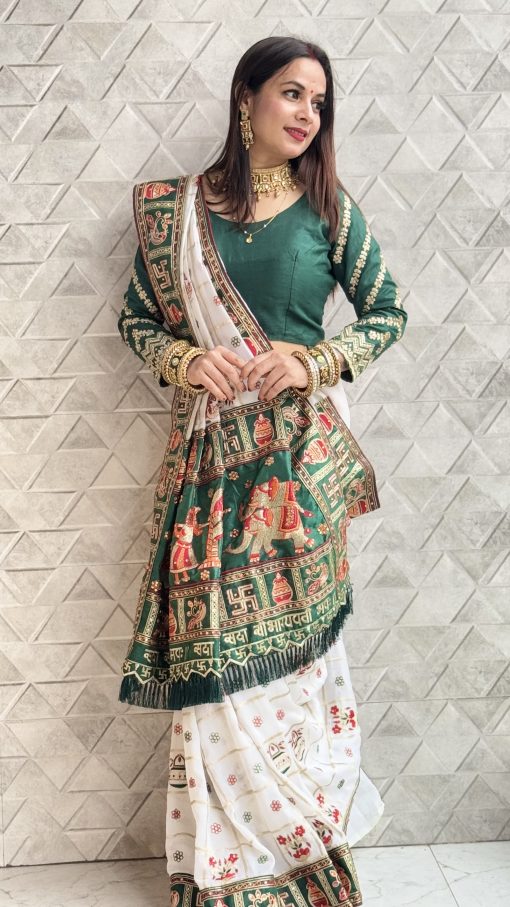 Panetar Patola Wedding & Special Occasion Saree in White Green Color
