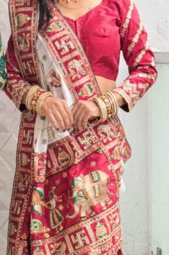 Panetar Patola Wedding & Special Occasion Saree in White Red Color