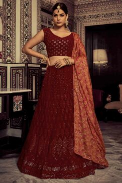 Maroon Embroidered Party Wear Lehenga Choli