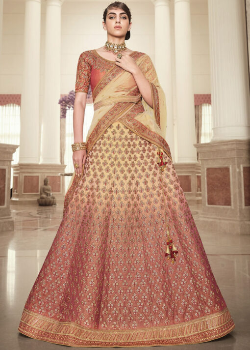 Rust Handloom Silk Sangeet Lehenga Choli
