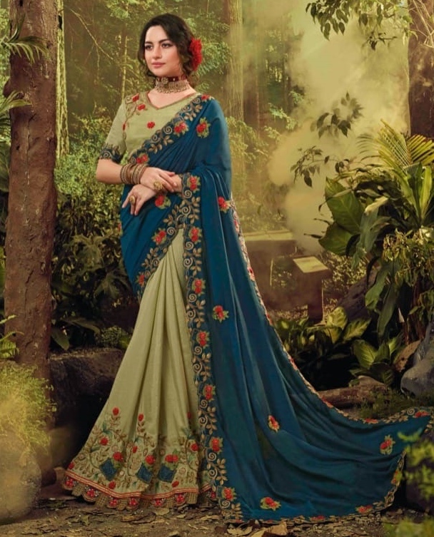 Teal And Green Half N Half Saree Sarees Designer Collection