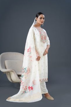 Alternative view of Chinon Fabric Partywear Dress in white color