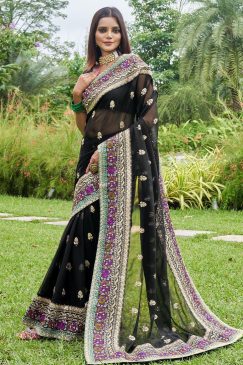 Alternative view of Black Pure Georgette Fabric Saree For Party
