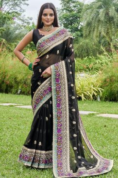 Black Pure Georgette Fabric Saree For Party