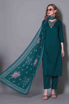 Kurta & Pant Dupatta Set in silk fabric for summer wear