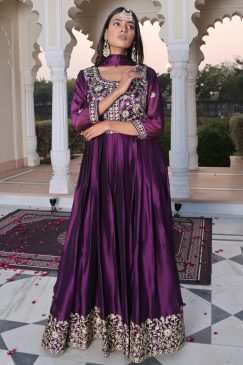 Alternative view of Purple Color Anarkali Gown in Silk Fabric