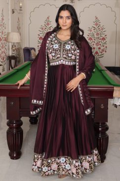 Alternative view of Coffee Color Anarkali Gown in Silk Fabric