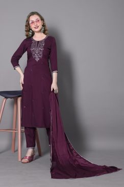 Alternative view of Maroon Color Kurta Set in Silk Fabric