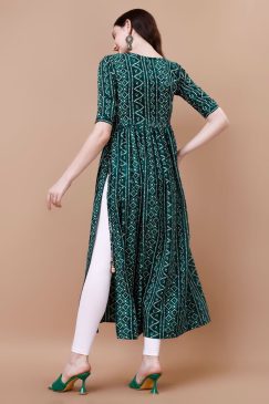 Alternative view of Bandhani Print Rayon Kurti only For Summer Wear In Green Color
