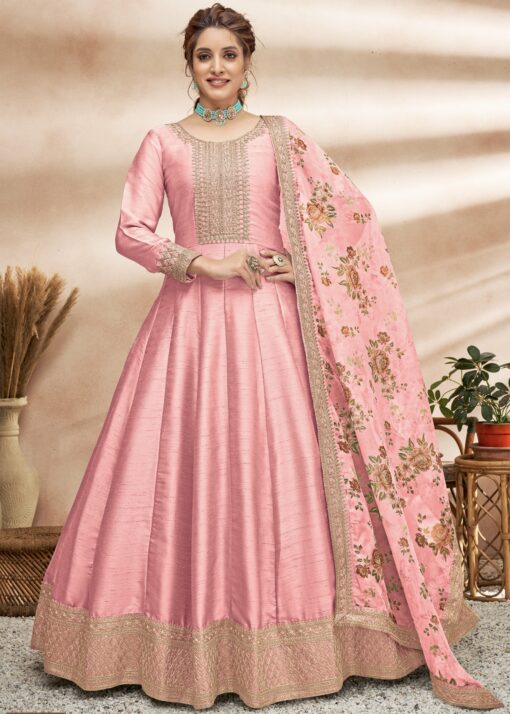 Pink Art Silk Anarkali Suit