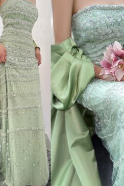 Alternative view of Modest Beaded Elegant Evening Dress With Puff Sleeve Cape