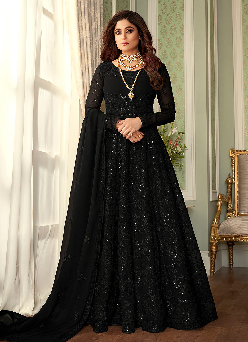 Black Georgette Anarkali Suit Salwar Kameez top 20 salwar kameez Designer Collection