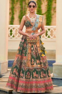 Green Smooth Silk Woven Lehenga Choli