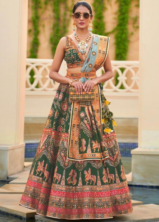 Green Smooth Silk Woven Lehenga Choli