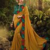 Mustard Floral Embroidered Saree