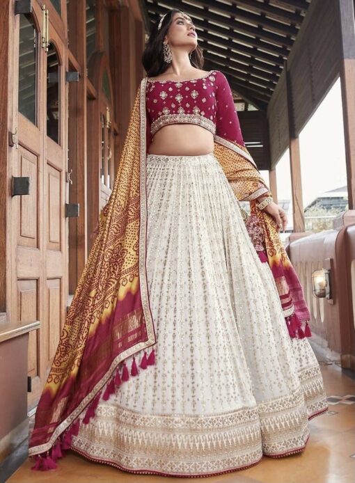 White Georgette Sangeet Lehenga Choli